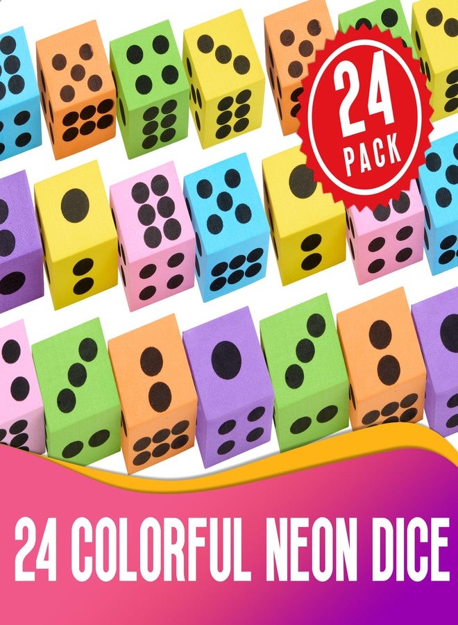 Playbees Neon Big Foam Dice Set - 24-Pack, Jumbo, and Colorful Dice for Kids - Ideal for Boosting Math Skills, Great Gifts, and Party Fun - Image 3